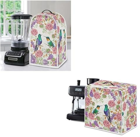 Jndtueit Funda universal para cafetera de colibrí, 2 unidades, diseño de pájaros coloridos, flores, protección de huellas dactilares, lavable, cubierta universal para máquina de licuadora