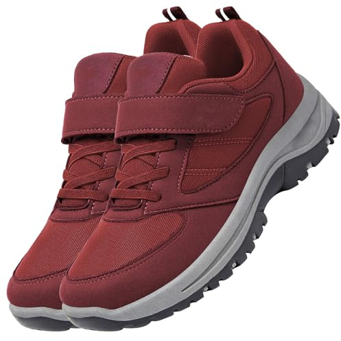AZMAHT Diabetiker Hausschuhe Verstellbare Schuhe Herren Senioren Schuhe mit Klettverschluss Gesundheitsschuhe Damen Hausschuhe Senioren Damen Medizinische,Women red,39/245mm