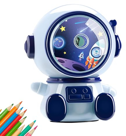 SPORWAY Anspitzer mit Kurbel Bleistiftspitzmaschine: Bleistiftspitzer 3 Modi mit Behälter, Spitzmaschine für Schule Zuhause Büro Klassenzimmer (Astronautenblick)