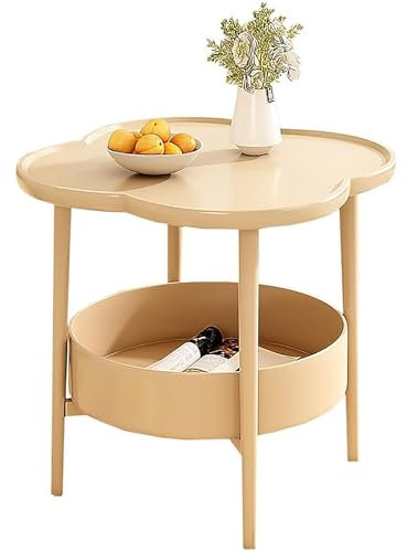 GUSMYPLG Nachttisch, Beistelltisch, Bedside Table mit Blütenblattförmigen Paneelen, Nachttisch Schmal, für Kleine Räume, Wohnzimmer, Schlafzimmer (Color : Beige)