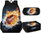 TOADDMOS 3-teiliges Schulrucksack-Set für die Grundschule, Büchertasche mit Lunchbox, Federmäppchen, Rugbyball-Feuer, Rucksack, Rucksäcke