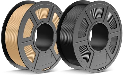 TECBEARS PLA+ Filament 1,75 mm Schwarz+Holz 2KG, Verstärkt Zähigkeit PLA Plus 3D Drucker Filament, 0-300mm/s Druckgeschwindigkeit,2 Spulen,1kg pro Spule, Maßgenauigkeit +/- 0,02 mm