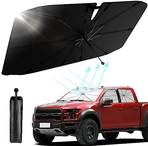 Txeouse Parasol Coche Delantero 145 X 85 cm,2024 Mejorado Paraguas Parasol Coche,Eje Giratorio de 360°,Protección UV,Parasol y Aislamiento Térmico,Plegable,Se Adapta a la Mayoría de los Coches y SUV