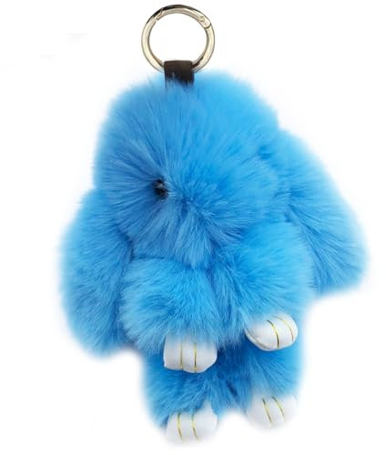Xsclpomddy Mignon Grand. Lapin en Peluche Porte-clés Lapin en Peluche 7 pouces Porte-clés Pom Poms Pendentif Sac à Main Clé de Voiture Décoration, bleu clair, 7in