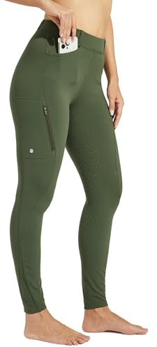 WILLIT Damen Reithose Winter gefüttert Reithose Fleece Reitleggings Silikon Vollbesatz Reitsport Thermo Hose mit Taschen Gürtelschlaufen Armeegrün M