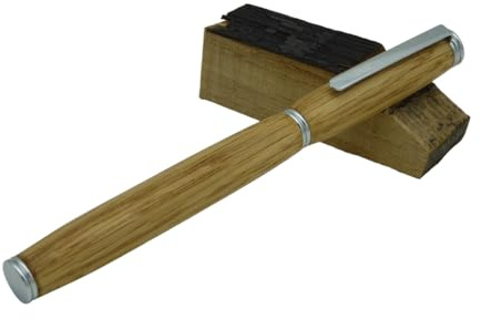 Füller oder Rollerball aus Whisky Fass handgemacht | Eiche Edelholz | Lasergravur möglich | handgedrechselt | hochwertiges Unikat | tolle Geschenkidee (Rollerball chrom)