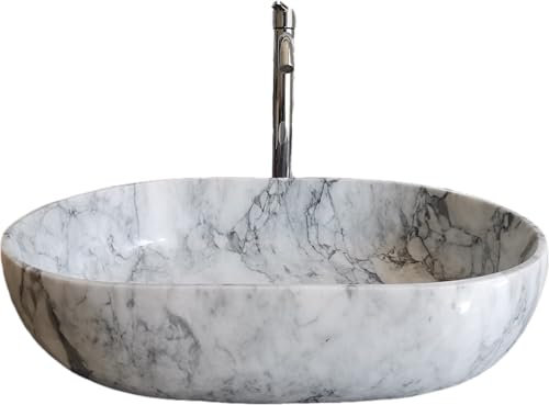 Ovales Einzelbecken Marmor Stein Waschbecken Waschtisch Waschbecken für Badezimmer in Carrara Weiß