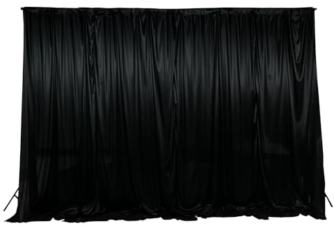 Trimming Shop Backdrop Curtain 4x8m Photography Curtains Detachable Smooth Ice Silk Pleated Backdrop Curtains for Stage Christmas Decor Party Backdrops Wedding Birthday Bridal Shower, Black