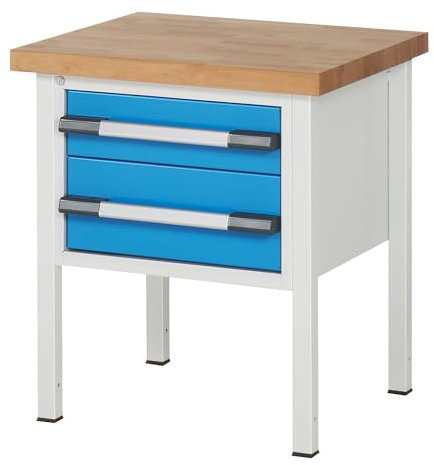eurokraft | Werkbank | Gestellbauweise Serie 8000 | 2 Schubladen: 1 x 150 mm | 1 x 210 mm | BxT 750 x 700 mm
