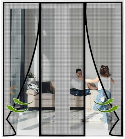 Moustiquaire AimantéE Porte Fenetre 200x185cm Noir, Facile à Installer sans Percer Rideau de Porte Anti Insecte Mouche pour Porte d Entrée Intérieur/Patio