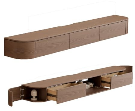 Conslika Floating TV Stand with LED Lights Wall-mounted TV stand with sideboard and 2 drawers Wooden Entertainment Media Console Center Large Storage Shelf Under TV(B,180 * 20 * 30cm)