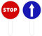 RAQUETTE STOP/FLÈCHE BLEUE. PALETTE DE SIGNALISATION STOP/FLÈCHE BLEUE. RAQUETTE CIRCULATION DU PUBLIC. PANNEAU SIGNALISATION AIDE AU TRAFIC. PANNEAU K10
