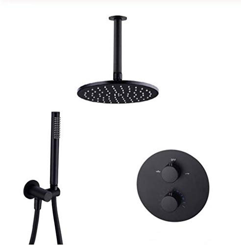sjdoPulse Duschsystem,Deckenmontierte Messing-Duscharmaturen In Schwarz,20,3–30,5 cm Regenduschkopf,Badezimmer-Umsteller,2- Und 3-Wege-Thermostatventil Mit Handbrause,Luxus-Duschse,10inch