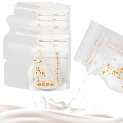 OUDQFCJ 50 piezas Bolsas Leche Materna, 250 ml Bolsas de Almacenamiento de Leche Materna, Pre-Esterilizadas, Auslaufsichere, Con doble cierre, Bolsas Congelar Leche Materna (250 ml)