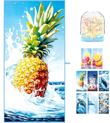 ZIOSINM Strandtuch 180 * 90cm Strandhandtuch Mikrofaser Badetuch Groß, Mikrofaser Strandhandtücher Handtuch Beach Towel XXL für Schwimmen, Strand, Reisen, Sandabweisend (Ananas)