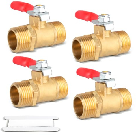 Bwintech 4 Stück 1/4'' BSP-Außengewinde auf 1/4'' BSP-Außengewinde Hochleistungs-Messing-Mini-Kugelhahn 180-Grad-Absperrschalter Betrieb Handgriff Ventil Rohrverschraubungen