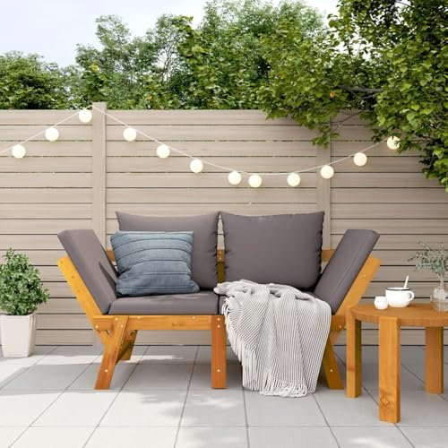 Fasba Gartenbank, Sitzbank mit Kissen 2-in-1, Gartenliege Bank Latten-Design, Sonnenliege Tagesbett Gartenmöbel, Massivholz Akazie