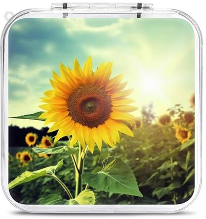 QMNBTES Beautiful Sunflower Switch Game Case Switch Game Holder Cartridge Case Storage 12 Games & 2 Micro Sd Card Slots, Travel Carry Cases, Portable Games Card Storage, Hard Shell, Buckle Closure