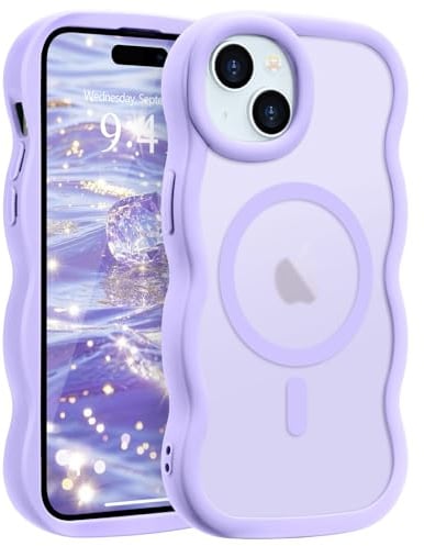 Pepmune Cover per iPhone 15 Compatibile con MagSafe, Viola Chiaro | Cornice Ondulata Forma Magnetica Custodia. Traslucida Opaca Protettiva Sottile Antiurto Case per Donne Ragazze.