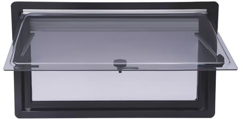 Fenêtre de toit pour caravane, fenêtre latérale, fenêtre de toit, 900 x 500 mm, fenêtre de toit pliable avec protection solaire et moustiquaire, angle de sortie de 70°, fermeture Ba noire