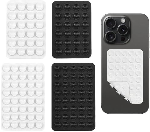 4 Piezas Ventosa Movil Doble Cara, Soportes de Ventosa para Teléfono Móvil, Silicona con Ventosa para Teléfono Soble Cara Teléfono, Paquetes Todos los Modelos de Teléfonos Móviles (Negro+Blanco)