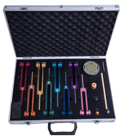 Gishbjka Chakra Tuning Fork Set, Colorful Tuning Forks with Rubber Mallet,Wrench for Healing, Sound Therapy, Yoga, Meditation