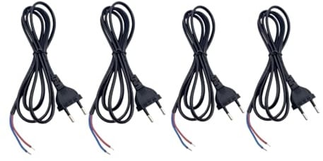 4PCS Eurostecker Kabel mit Stecker 150cm Euro-Zuleitung Netzkabel Euro Steckers zu offenem Kabelende Kabel mit Stecker stromkabel 2 polig IP20-2x0.75 mm² Schwarz TypC CEE 7/16 Aderendhülsen Eurokabel