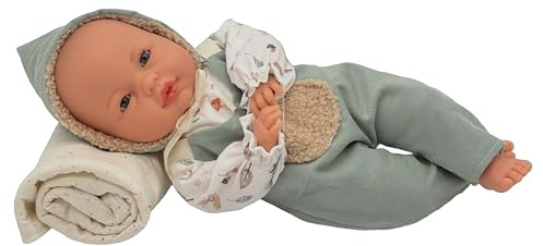 Roma Fern Puppe, interaktive weinende Babypuppe, mit magnetischem Schnuller, weicher Körper aus Vinyl, 37 cm, handbemalt, bewegliche Augen, inklusive Decke, hergestellt in Spanien
