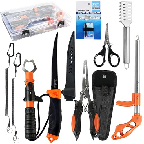 Zzxker Angelset Komplett für Anfänger,Profis Multifunktionale Angelzubehör Set mit Filetiermesser,Multifunktionale Angelzange,Fish Lip Gripper,Schere,Fischentschupper,Hakenlöser,Fischen Zubehör