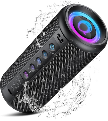 Portable Bluetooth Speaker with Loud Stereo Sound, 2026 Bluetooth 5.4 Speaker Wireless with 4 RGB Lights, TWS Pairing, 3 EQ Modes, Built-in Mic, IP7 Waterproof 20H Outdoor Speaker for Party Travel