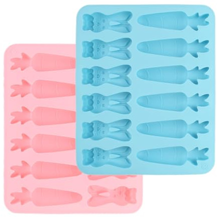2 PCS Carrot Rabbit Silicone Moulds, Non-Stick Chocolate Moulds for Baking, Reusable Silicone Cake Mould for Candy Ice Cube Pudding
