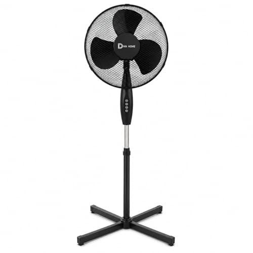 Black 16 Inch Pedestal Fan, Powerful Airflow Adjustable Height Standing Fan with 90° Oscillation, 3 Speed Settings, Floor Standing for Home & Office