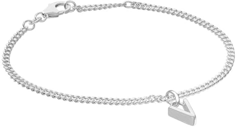 trendor Mädchen-Armband mit Buchstabe V 925 Silber Rhodiniert 21590-V | diamantiertes Flachpanzerband, eleganter Armschmuck für junge Damen,