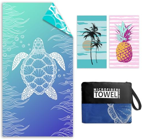 Mikrofaser Strandtuch - 180 x 100 cm Doppelseitiges Mikrofaser Handtuch | Sandfreies Leichtes Weiches Strandtuch XXL, Saugfähig & Schnelltrocknend Strandhandtuch Groß mit Tasche für Strand Schwimmen
