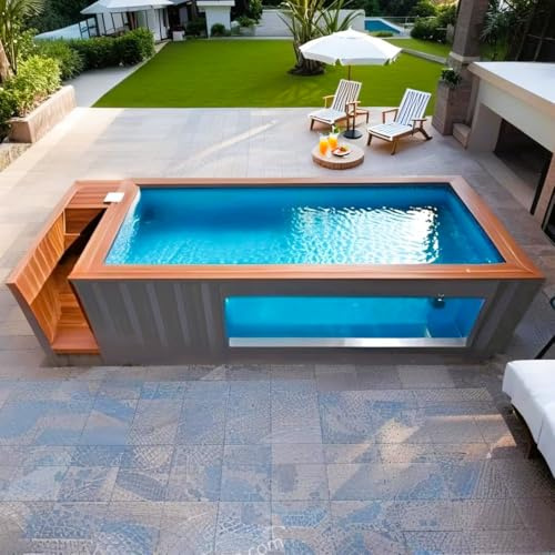 Infinity View Shipping Container Pool - Piscina modulare fuori terra di lusso da 6 m, piscina prefabbricata con cascata e rivestimento piastrellato, elegante aggiornamento del cortile per paesaggi