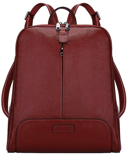 S-ZONE Damen Rucksack Echtes Leder 14 Inch Laptoptasche Casual Mode Elegant Rucksackhandtasche Schultertasche Stadtrucksack Reisetasche Tagesrucksack Schulrucksäcke für Frauen Mädchen