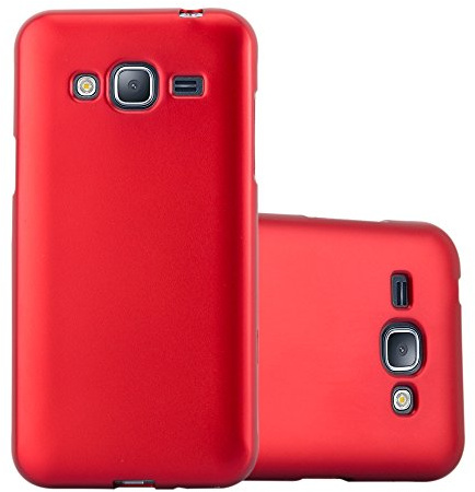 Cadorabo Hülle kompatibel mit Samsung Galaxy J3 2016 Schutzhülle TPU Silikon Case Metallic Design Slim Kratzfest Weiche Gummi mit Rundumschutz Case Hülle für Galaxy J3 2016 in Rot