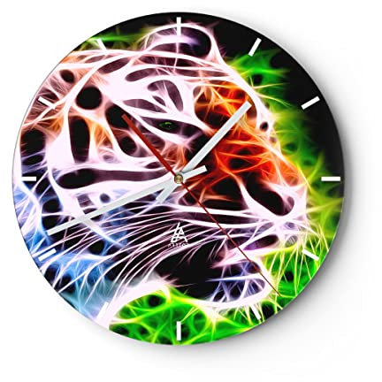 Modern Wanduhr Afrika Aggression Tiere Tiger 40x40cm Rund Groß Wand Uhr Glas Analog Zimmeruhren Küche Büro Wohnzimmer Glasuhr Wall Clock Dekoration Design Wanddekoration Küchenuhr C3AR40x40-2293