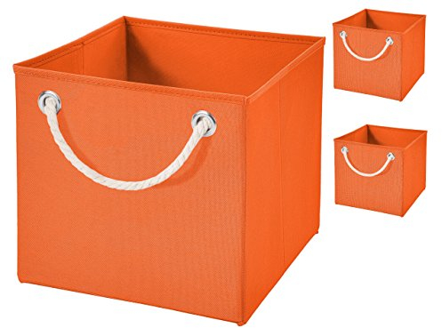 Stick&Shine 4X Aufbewahrungs Korb Orange Faltbox 15 x 15 x 15 cm Regalkorb faltbar mit Kordel