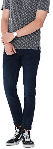 Only & Sons Men's Warp Skinny Fit Stretch Denim Jeans - Dark Blue, Button Fly, Stretch Cotton Blend, Comfort Fit (Sizes 28-38)