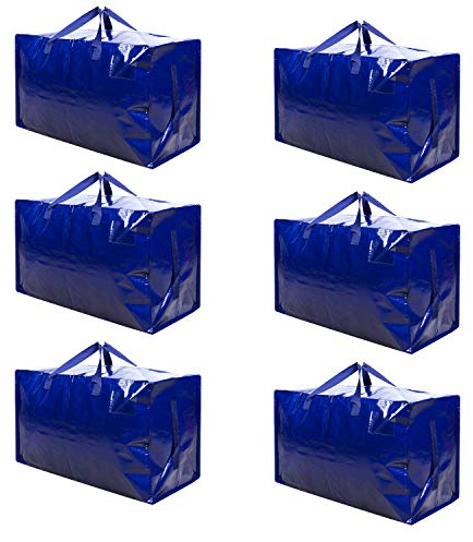VENO 102 Liter Große Aufbewahrungstasche mit Deckel, Strapazierfähige Griffe und Reißverschlüssen für Umzug, Kleideraufbewahrung, Hausbedarf, wasserabweisend (Blau, 6er-Pack)