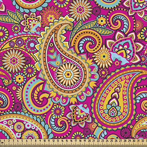 ABAKUHAUS Bunt Gewebe als Meterware, Asiatisch Paisley Ost, Schön Gewebten Stoff für Polster und Wohnaccessoires, 1M (148x100cm),Pink Orange