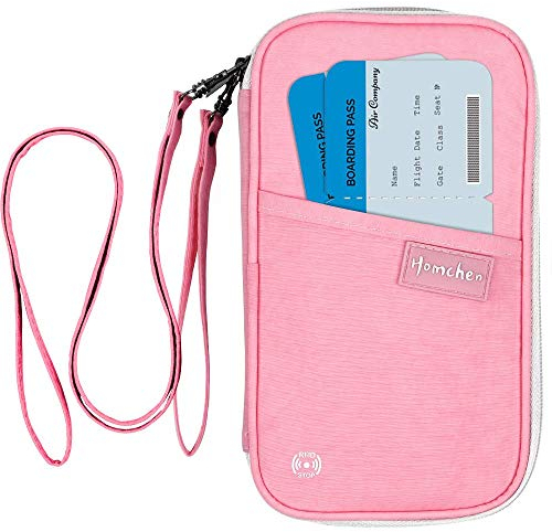 homchen RFID-blockierende Familienpass-Brieftasche, wasserdicht, Reisedokumenten-Organizer, Kreditkarten-Clutch, Tasche für Männer und Frauen (Rosa)