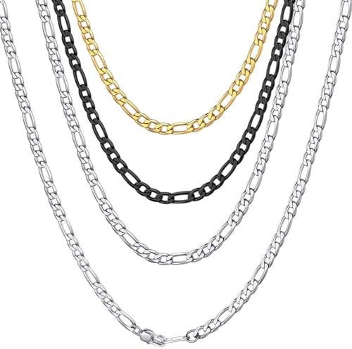 ChainsHouse Chaîne Hip Hop pour Rappeur Acier Inoxydable Homme Collier Femme, Bijoux Cadeau [Argenté-Largeur: 6 mm; Longeur: 66 cm] Maille Figaro Anniversaire Saint Valentin Noël