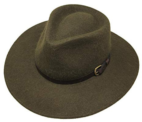 Premium Alpaka Lewis - Fedora Hut mit breiter Krempe - Alpaka Wollfilz - wasserabweisend - Lederband - 58cm Moosgrün