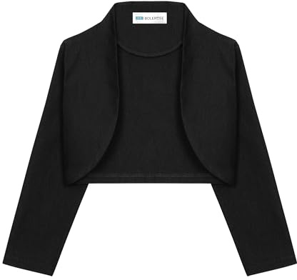 Bolerose Bolero Bambina Manica 3/4 Collo Alto | Davanti Aperto, Senza Chiusure, Corto in Vita, Morbido ed Elastico, Da Infilare, 3-14 Anni