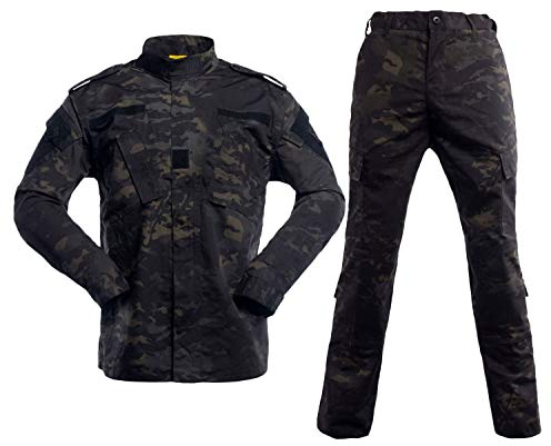LANBAOSI Uniforme Tactique Homme Combat Chemise Militaire Veste et Pantalon Militaire Paintball Ensemble ACU de Chasse dans Les Bois Camo