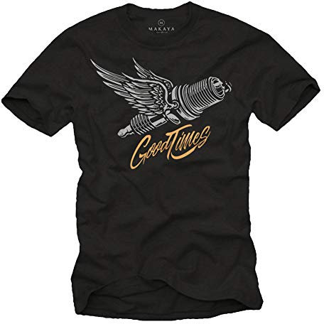 MAKAYA Mechaniker T-Shirt Herren - Zündkerze Good Times - Schwarz Geschenke für Autofans Größe L