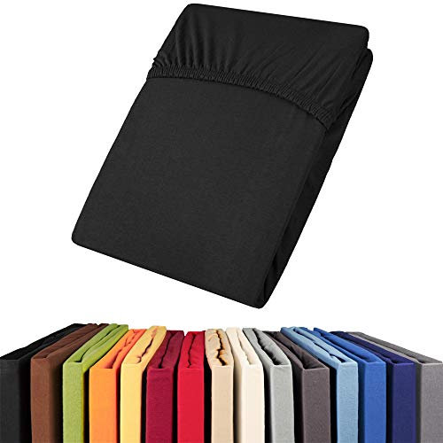 aqua-textil Viana Topper Laken 140x200-160x200 cm schwarz Baumwolle Spannbetttuch Jersey Spannbettlaken
