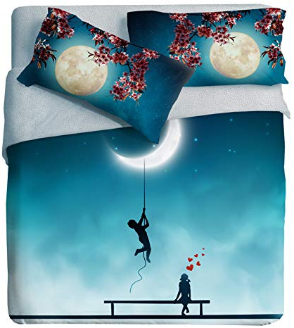 Ipersan Luna Bettwäsche-Set, Fotodruck Fine Art, Organic Cotton, Blau/Blau, Doppelbett